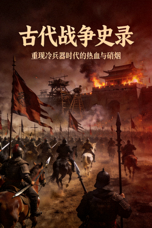 历史纪录片海报，古代战争场面重现